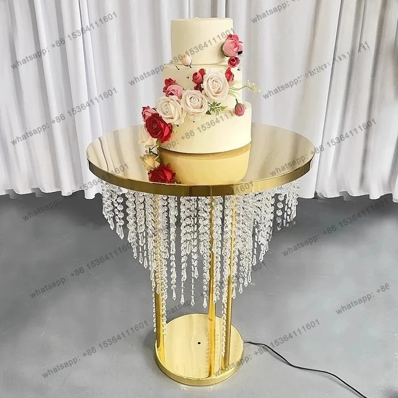 New crystal bead curtain cake table dining table wedding decoration storage stainless steel with lighting fashion