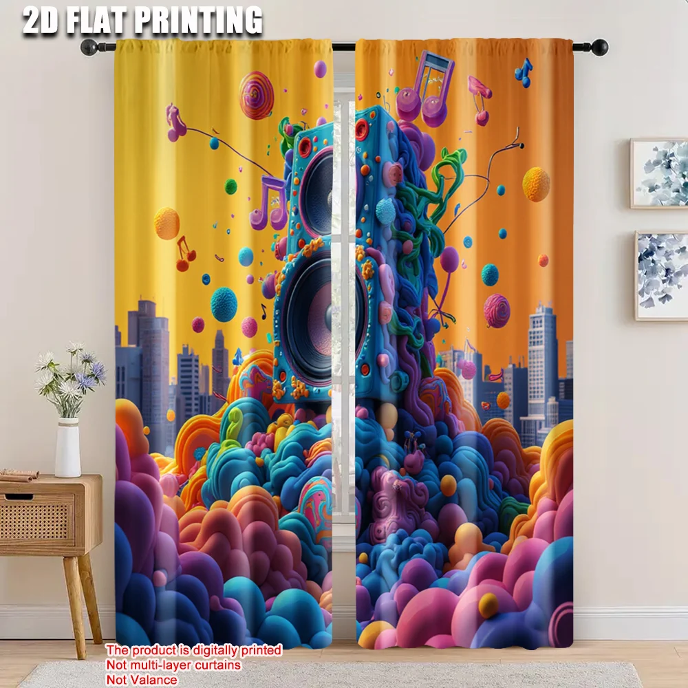 

2pcs, 2D flat printing Window Curtains Sound and notes Machine Washable Fabric,Without Electricity Versatile Use for Holiday