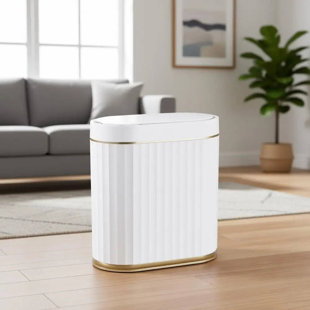 

Узкий мусорный бак на 2 галлона с датчиком движения – идеально подходит для ванной, спальни, кухни и офиса, белый с золотыми акцентами