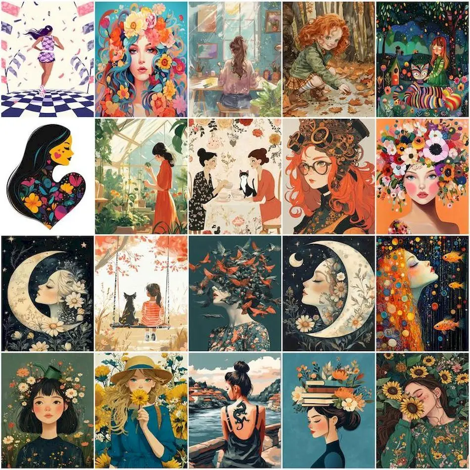 1 pieza de pintura por números sin marco, acrílica, para principiantes, kit de pintura abstracta simple hecha a mano con diseño de mujer, lienzo, juego de pintura al óleo DIY.