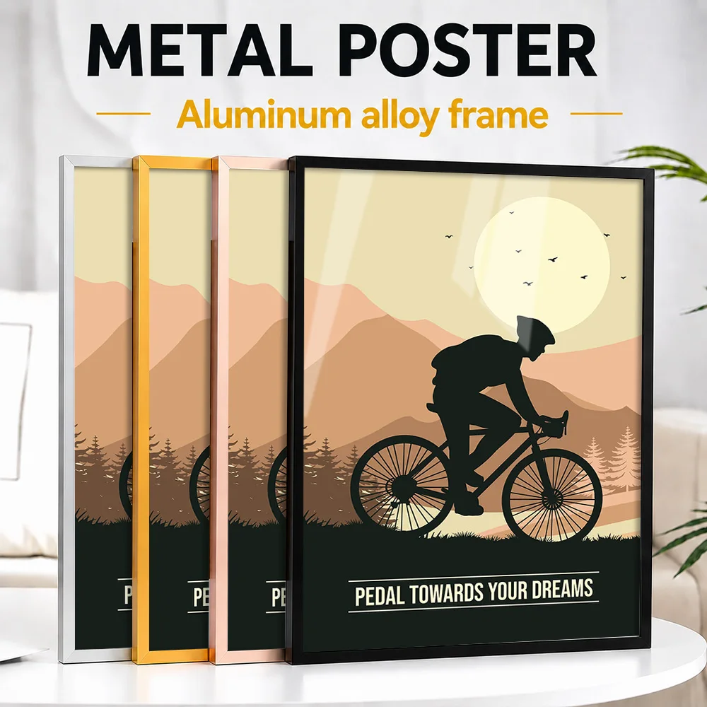 Minimalist Cycling Metal Poster With Aluminum Alloy Frame Personalized Photo Colorful Endurance Style Wall Art For Living Room