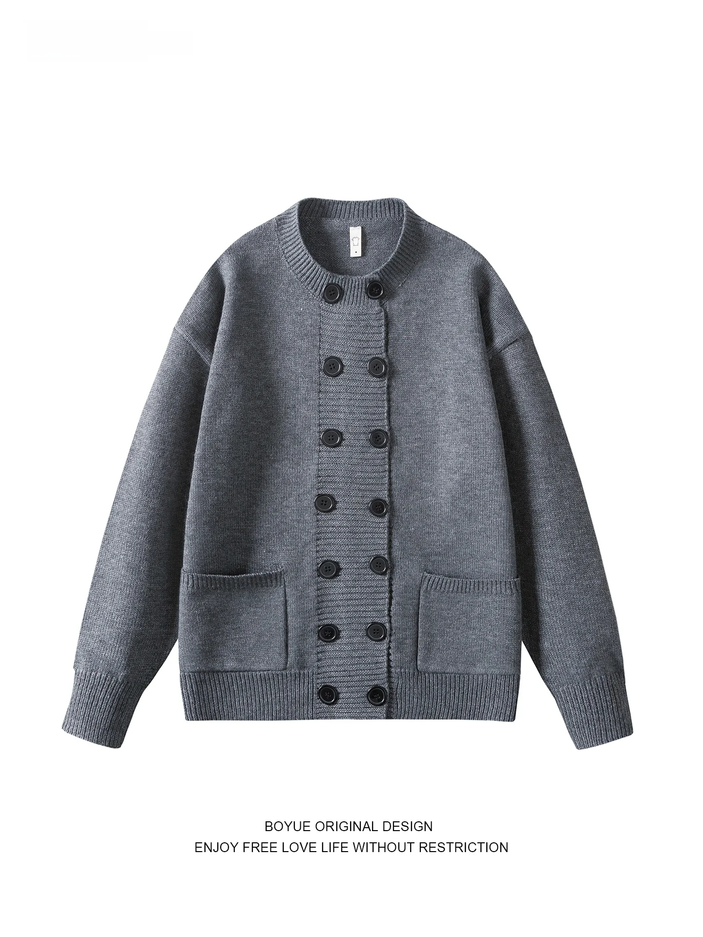 

Boyue Ретро японский круглый вязаный свитер ex Повседневный цветной открытый кардиган с двойными пуговицами Модный полиэстер ...