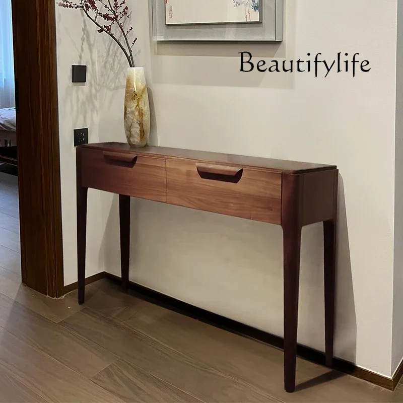 BJ New Chinese-style All-solid Wood Entrance Cabinet, Simple Italian Entrance Hall Entrance Table Against The Wall