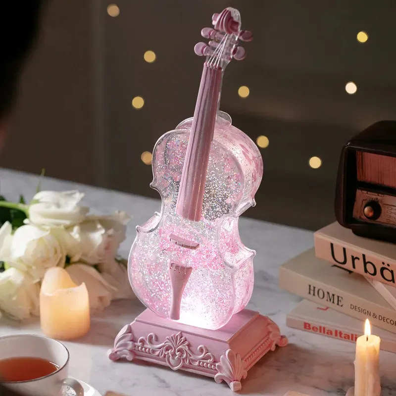 Caja de música minimalista de PVC para niñas, caja de música con forma de violín y bola de cristal, adorno decorativo para el hogar, regalo de estilo princesa para niñas ZI419