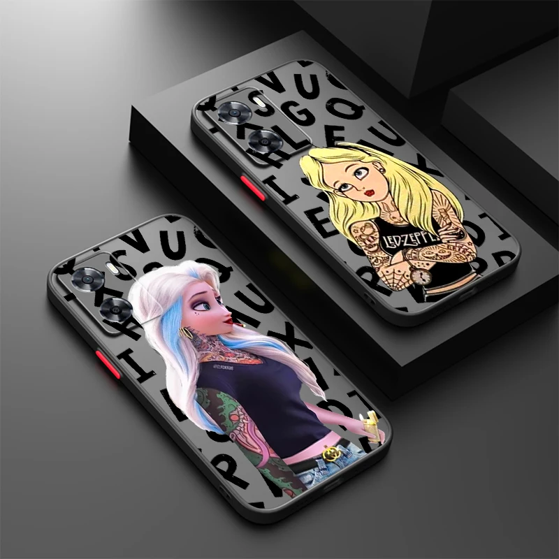 

Disney Letter Princess Art Cool Frosted Translucent For OPPO X5 X3 A54S A5 A94 A16 A53S A57 A74 A72 A96 A98 A78 5G TPU