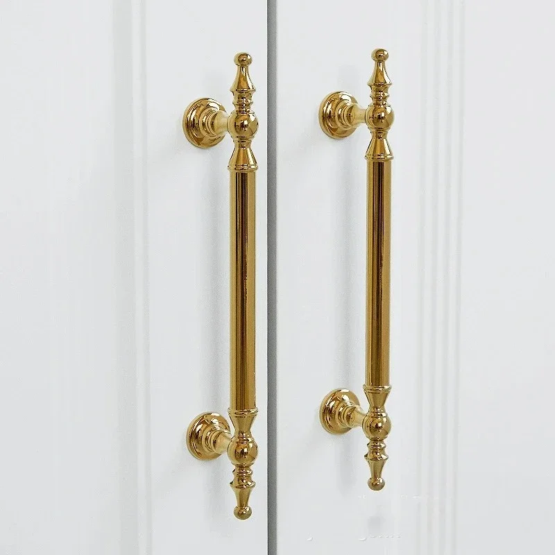 yesFrench Bright Gold Handle Brass Wardrobe Drawer Kitchen Cabinet Door Handles Light Luxury Decorative Furniture Handles and Kn
