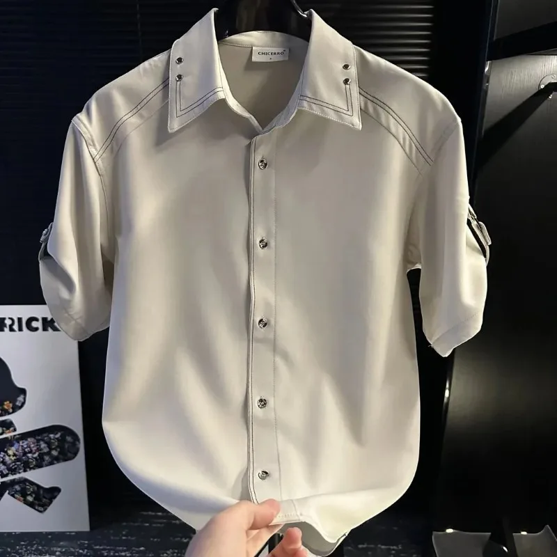 2025 New Short-sleeved Shirt Versatile Niche Handsome and Personalized Men's High-end Trendy Button Cardigan