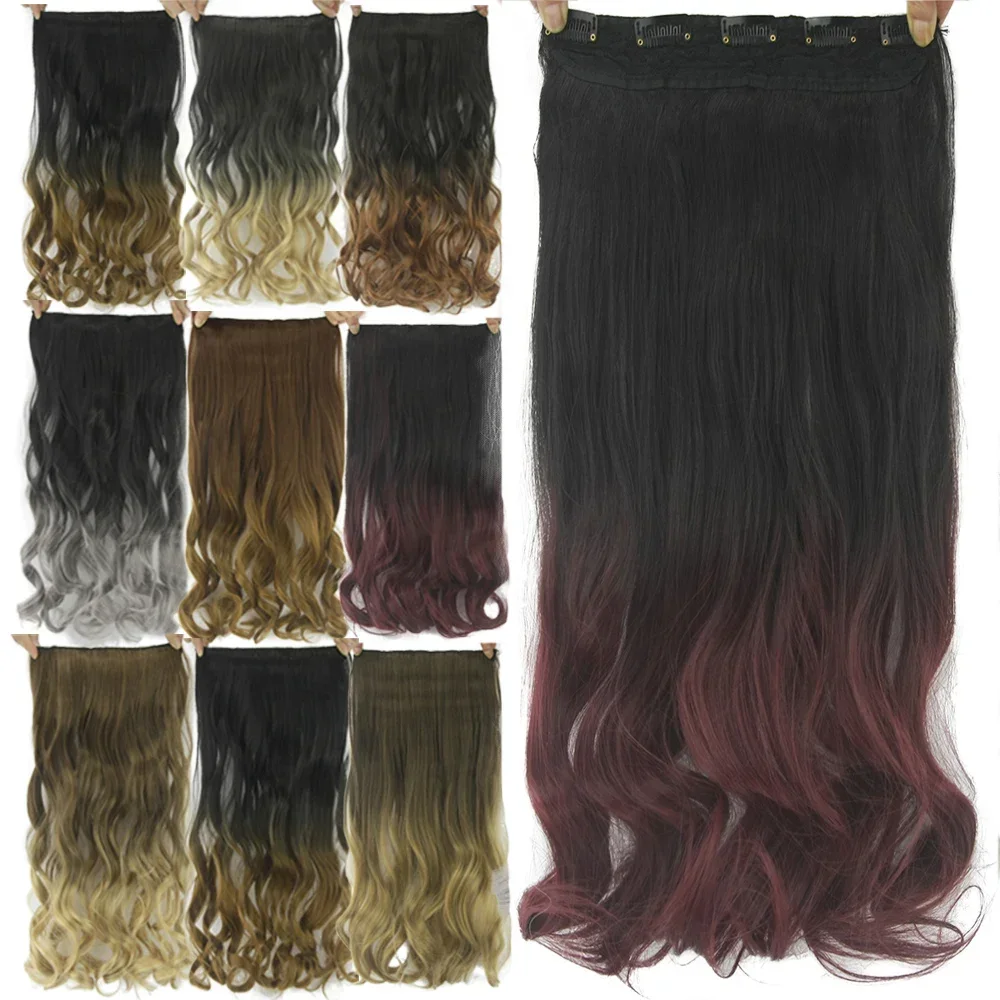 

Synthetic Curly Burgundy Ombre Clip in Hair Extensions Hairpiece Fake Hair on Hairpins for Women One-pieces Clip Ins