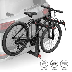 Receptor de enganche de bloqueo de estante de bicicleta, accesorio de montaje fácil para camión, SUV, camión, marco de bicicleta plegable, portador de 4 bicicletas, 2 pulgadas