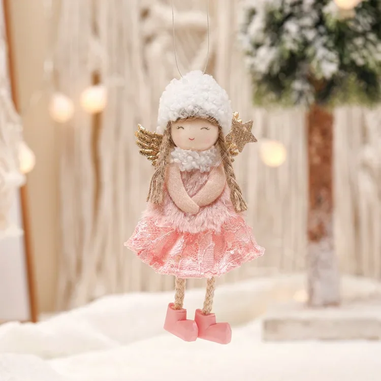 Lovely pink Plush Christmas Angel Girl Doll Oranments Xmas Tree Hanging Pendants Merry Christma Decor Gifts Happy 2023 Noel