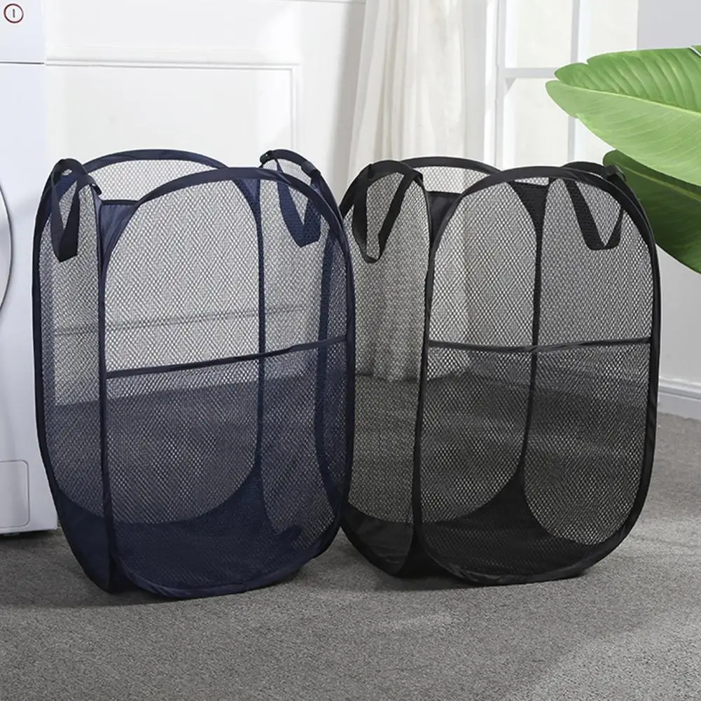 Dirty Clothes Storage Basket Foldable Laundry Basket with Side Pockets Breathable Mesh Laundry Basket with Wide Opening for Toys