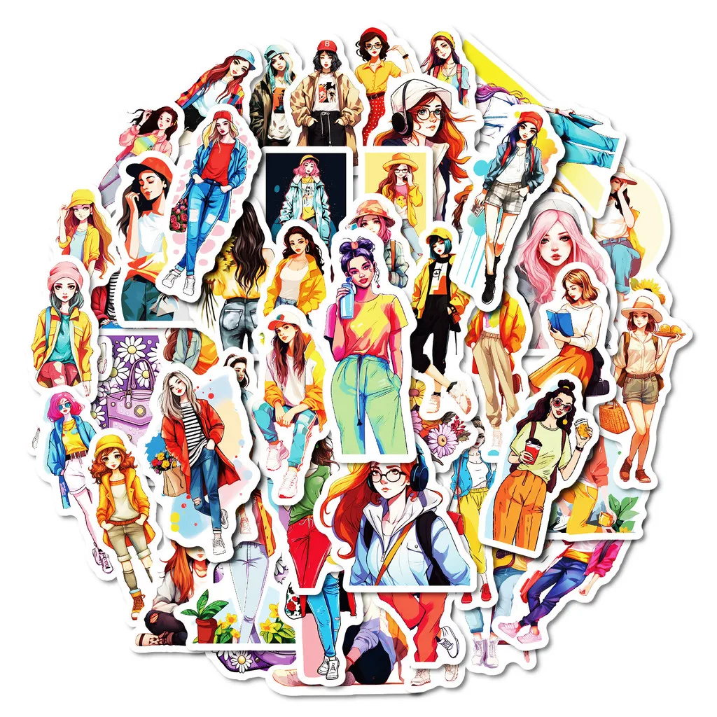 50PCS süße Cartoon Mädchen saisonale Mode Outfits Graffiti Aufkleber für Fahrrad Hand Konto Aufkleber (Anime Worlds Store)