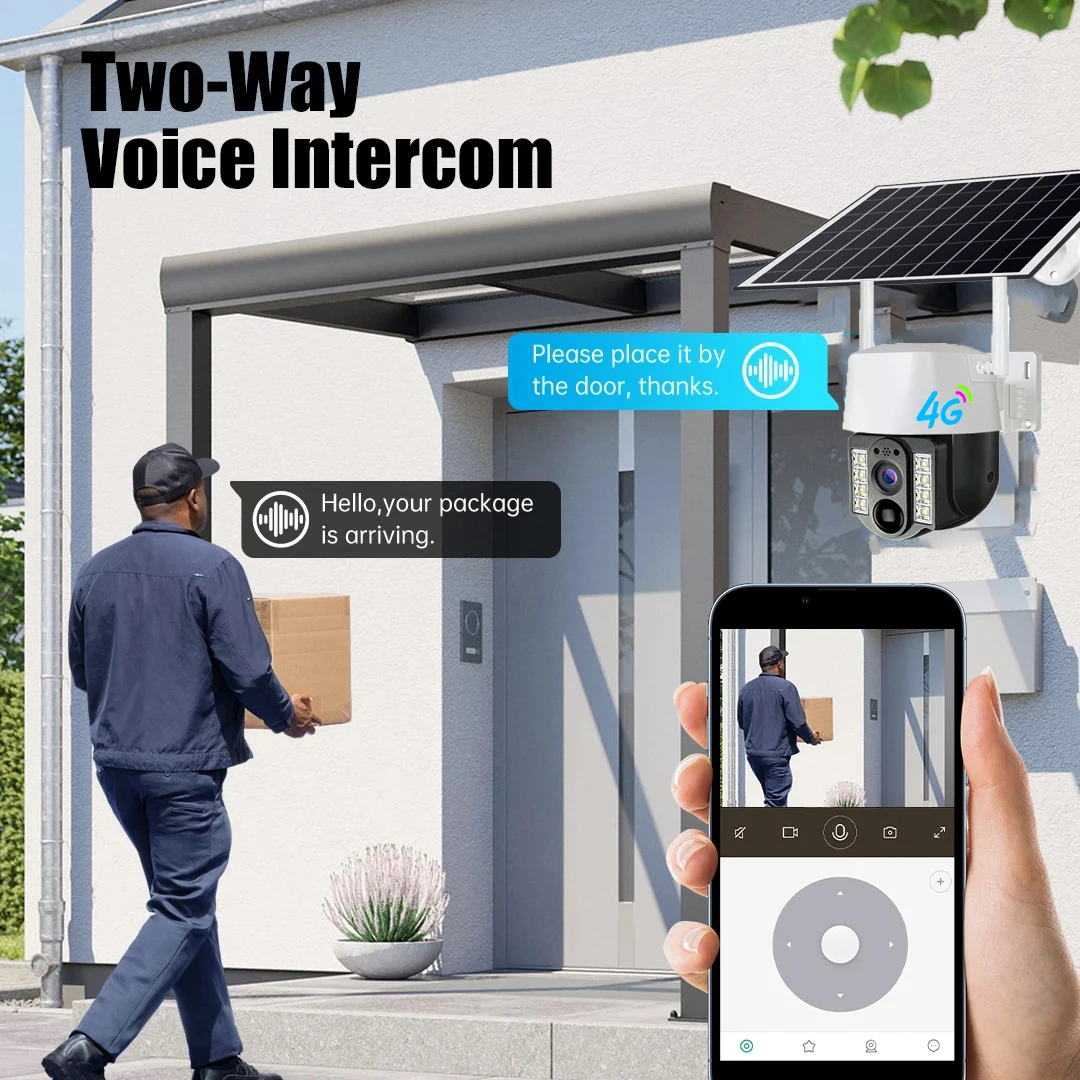 4G AOV في الهواء الطلق 360 درجة نظام أمان الكاميرا الشمسية CCTV مسجل مزدوج PIR مراقبة للرؤية الليلية إنذار كشف الإنسان