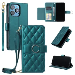 Crossbody Card Solt Ring Holder Wallet Leather Case For iPhone 16 Pro Max 15 Plus 14 13 12 11 Lanyard Book Flip Bag Pocket Cover