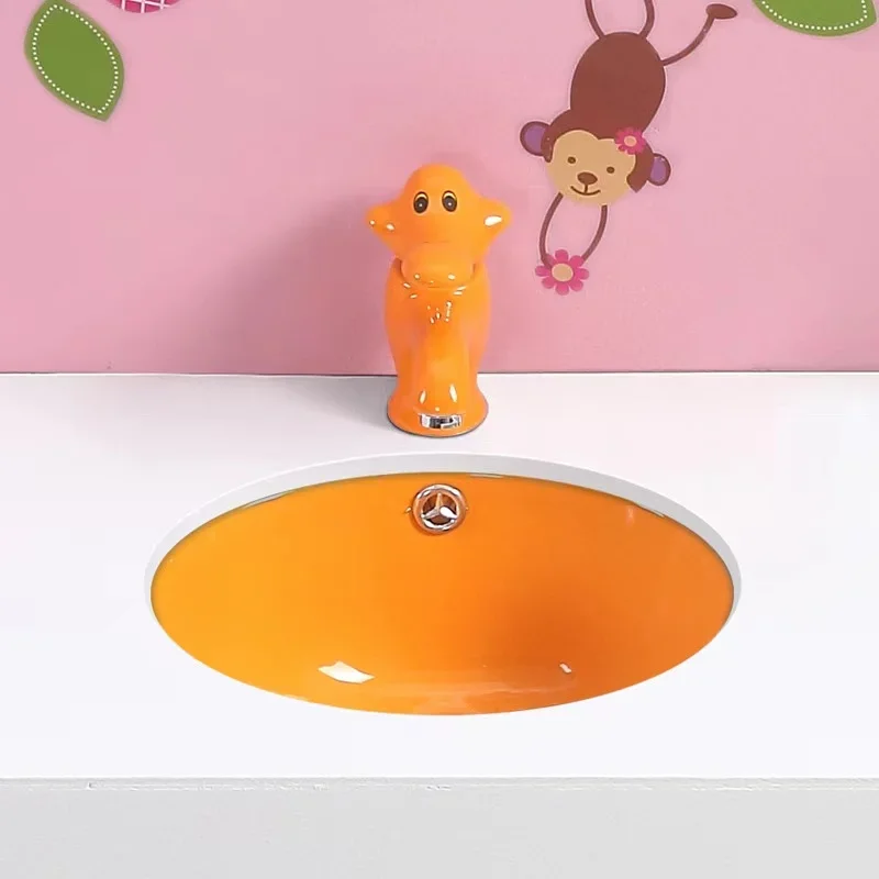 Children's Cartoon Elephant Ceramic Faucets White/Green Brass Wash-basin Faucet Colorful Ceramic Cold Hot Water Sink Mixing Tap