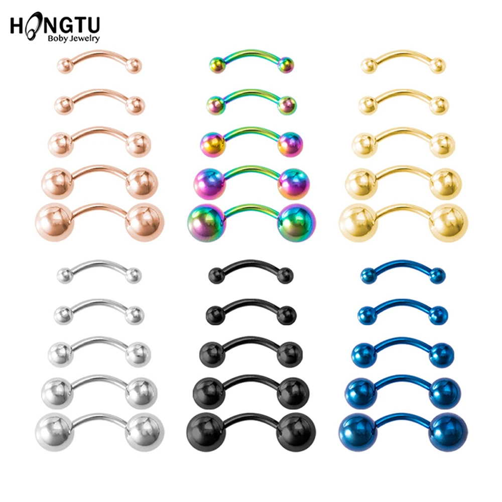 5pcs 2.5mm-6mm Ball Mixed Size Banana Bar Eyebrow Stud for Women Men Stainless Steel Nail Stud Trendy Cartilage Barbell Piercing