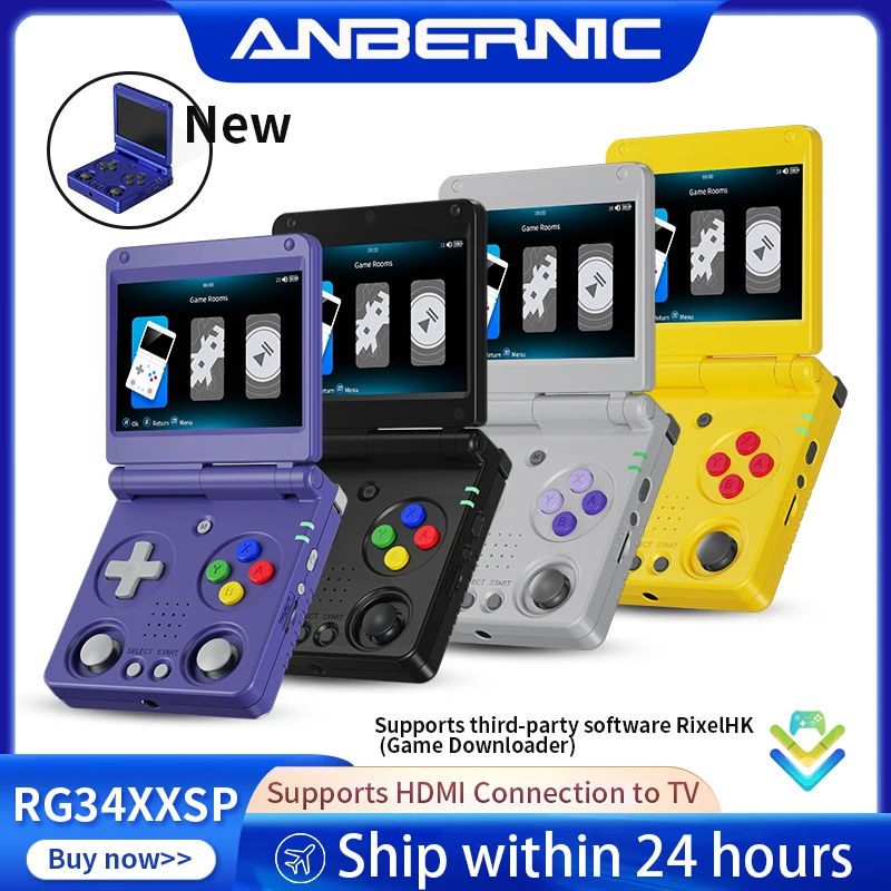 ANBERNIC RG34XXSP Flip Handheld Console 3.4'' IPS Screen Linux 64-bit 64G 5000+ Games Supports 5G WIFI HD-MI TV Output Streaming