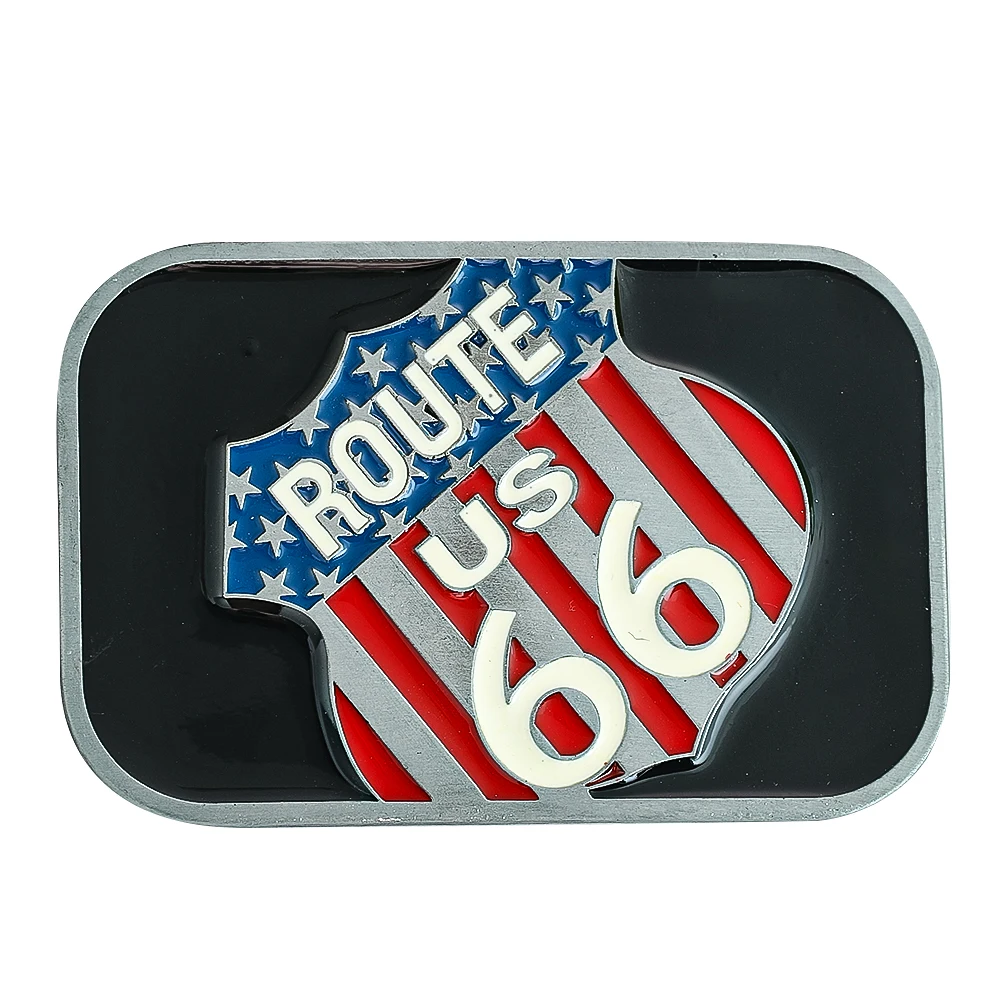 

United States National Flag Route 66 Famous Road Geometry Zinc Alloy Metal Belt Buckle Leather Crafts Hook Clasp Jeans Accessory