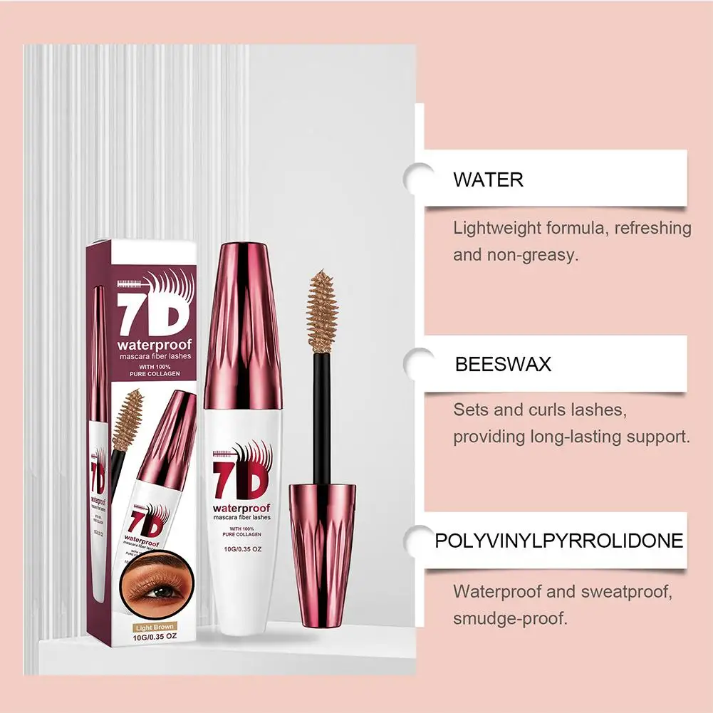 10g Light Brown Natural Soft Eye Makeup Lengthened Curling Thick 7D Waterproof Mascara Collagen Volumizing Fiber Lashes Mascara