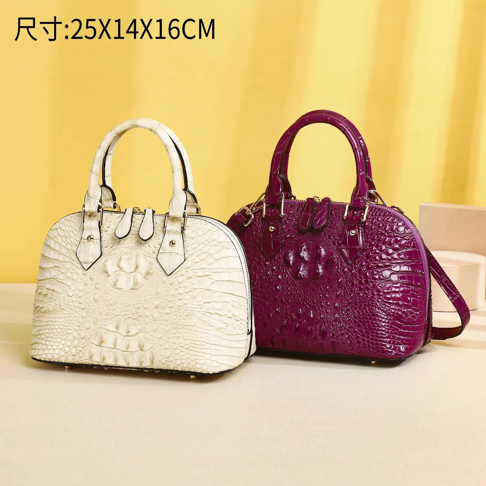 Crocodile Fishbone Pattern Women's Fashion Cattlehide Leather Handbag Casual All-Match Shell Women's Bag Shoulder Crossbody Bag