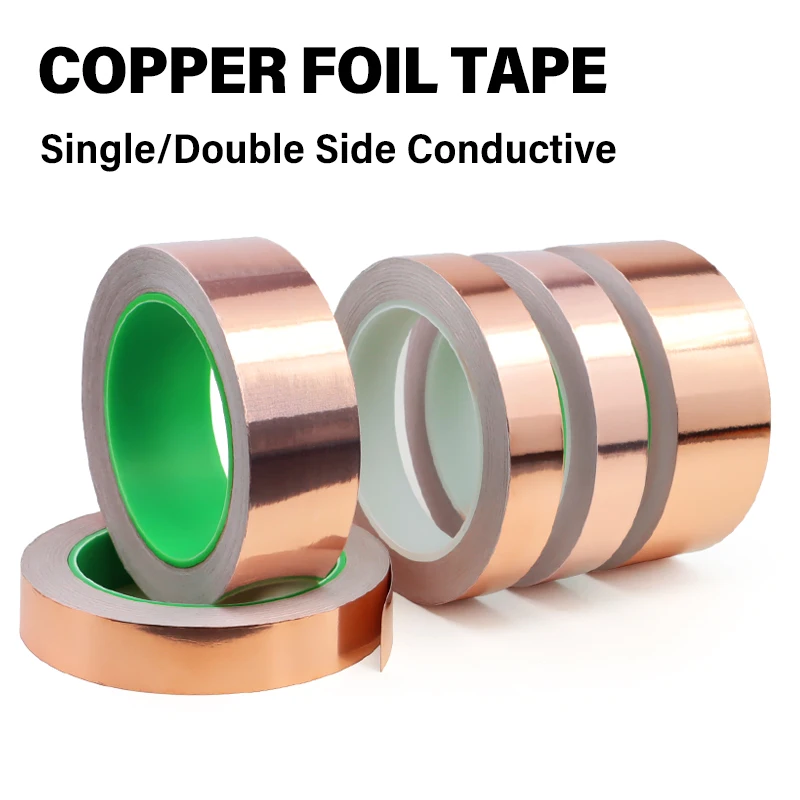 20M/Roll Copper Foil Tape 5/6/8/10/15/20/25/30/35/40/45/50mm Adhesive Conductive Single/Double Sided Conduct Copper Foil Tapes