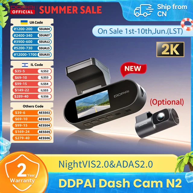 Nowa kamera samochodowa DDPAI 2K N2 z obsługą nagrywania z przodu i z tyłu w rozdzielczości 2K, funkcją NightVIS, ADAS2.0, sterowaniem przez aplikację i monitoringiem parkowania 24H.