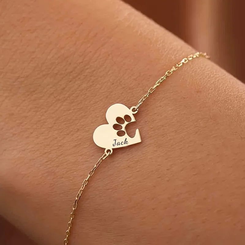 Customized Stainless Steel Dog Paw Hollow Heart Bracelet/Valentine's Day/Christmas/Birthday Gifts/Female Fashion Items