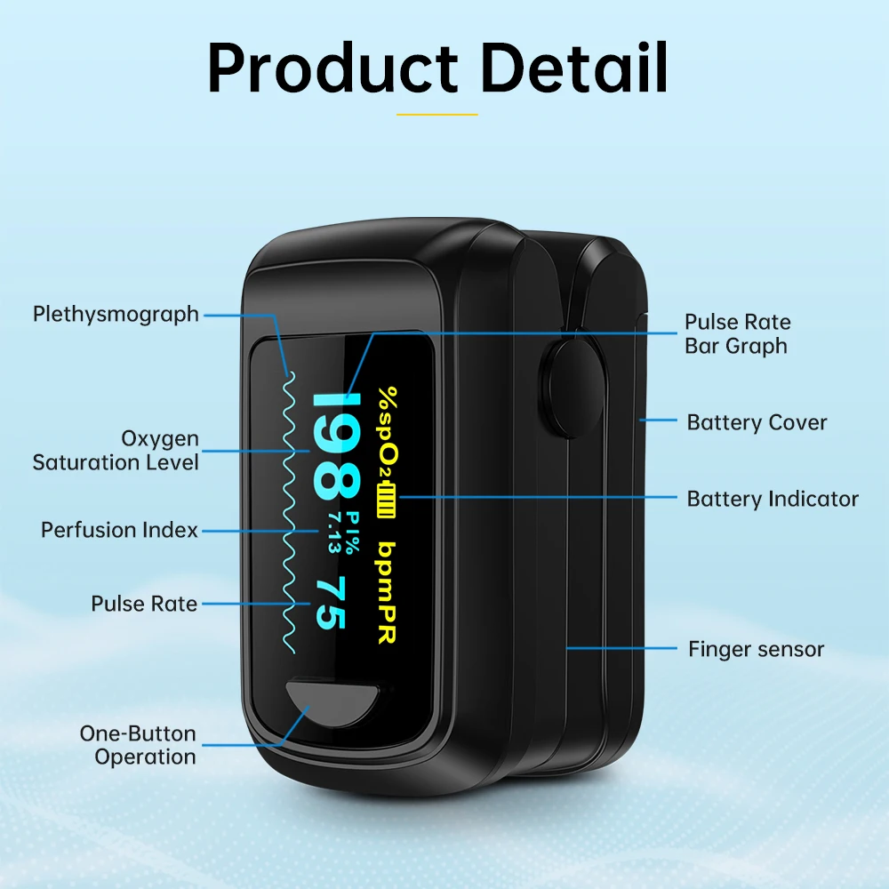 HealthTree Fingertip Pulse Oximeter Bluetooth Oximetry PR Oxygen Saturation SpO2 PI Oximetro De Dedo Pulsioximetro Oxymeter