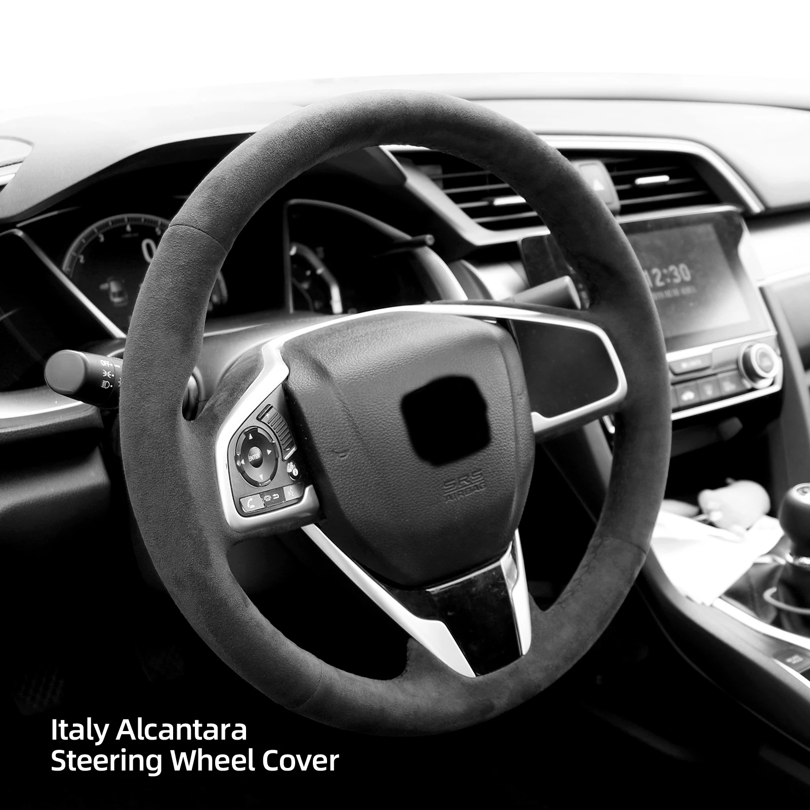 Alfanxi Hand Stitch Alcantara Steering Wheel Cover Compatible with Honda CR-V CRV/Civic 10/Clarity 2016-2021