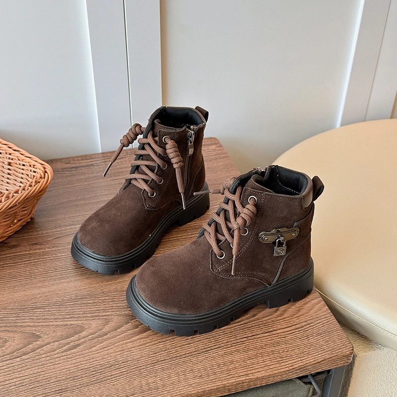 Little Girls Chunky Ankle Boots 2026 New Autumn Winter Kids Breathable Lining Leather Boots Non-slip Retro School Party Footwear