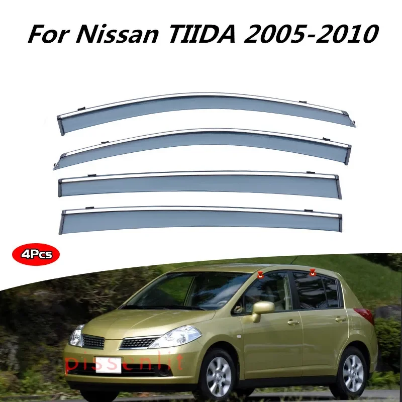 For Nissan Tiida 2005-10 Accessories Window Visor Weather Guard Door Visor Vent Shades Outer Trim Chrome Decoration Modification