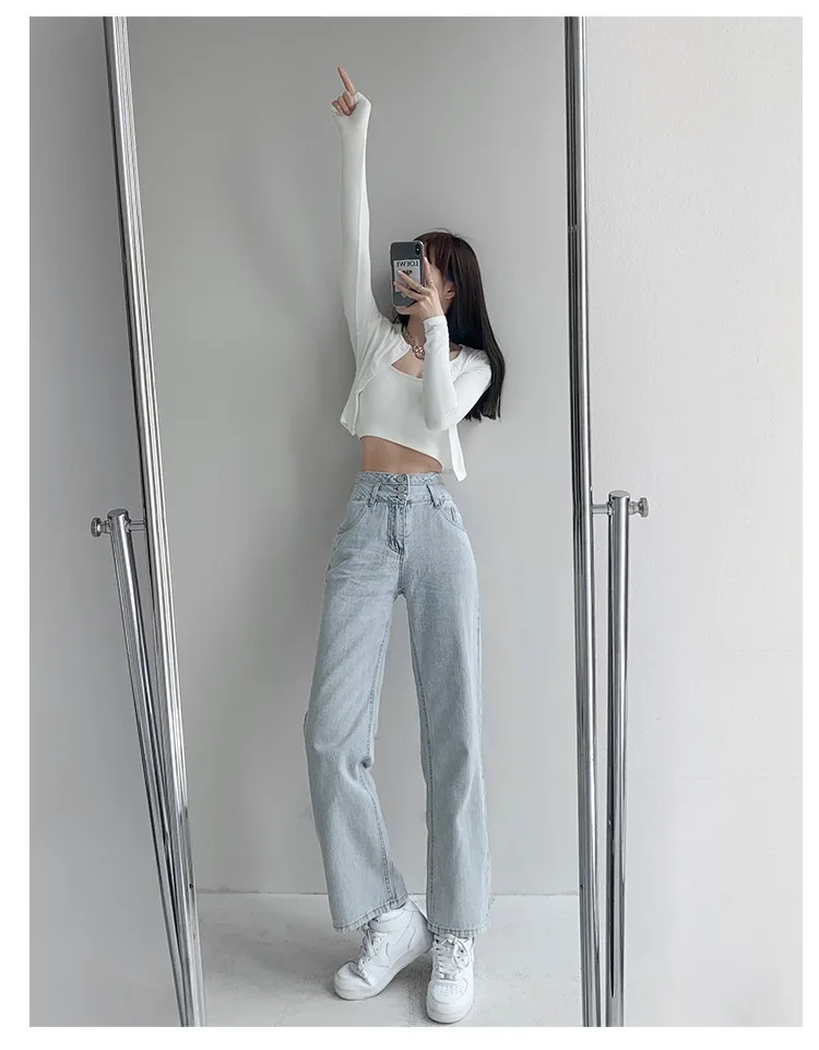 

Street Fashion Retro Button-down High-waisted Jeans. New Loose Straight-leg Casual Wide-leg Jeans for Women in Spring and Autumn