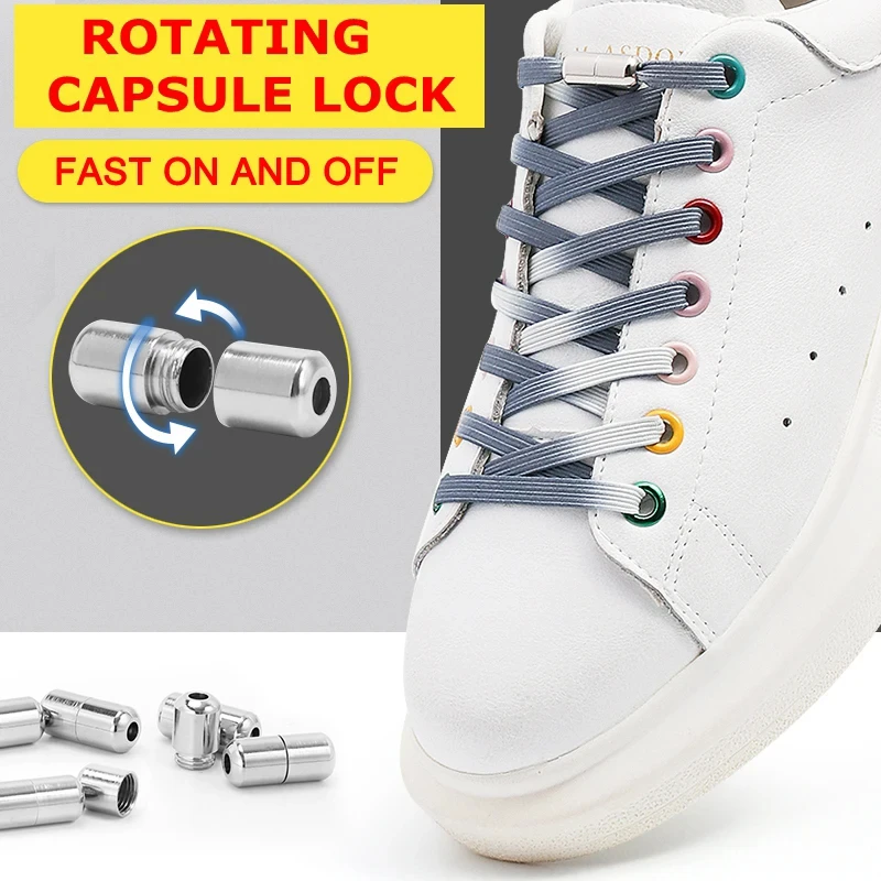 1 pair Round Metal Capsule Lock Shoelaces Flat Shoes Sneakers Casual Elastic Shoelaces Children Adults Safety Quick Shoelaces