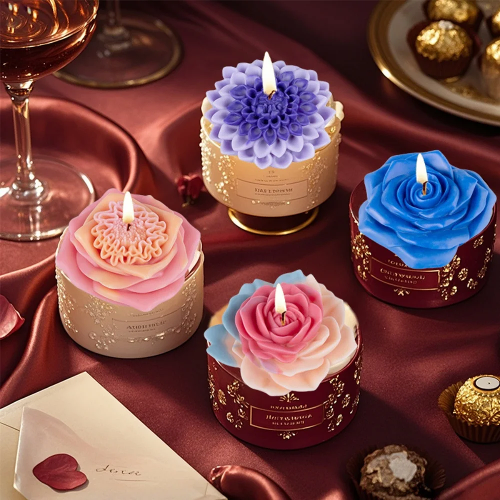 3D Lotus Heart Candle Silicone Mold DIY Simulation Eternal Rose Soap Resin Home Decoration Chocolate Cake Making Mold 2025