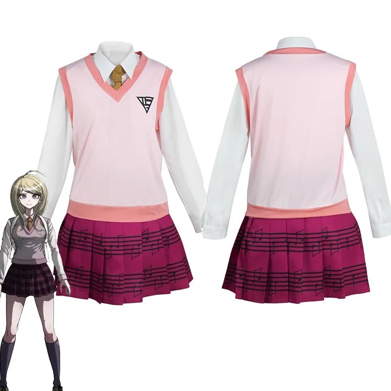 Anime Dangaronpa Kaede Akamatsu Cosplay Costume School Uniform Pink Vest Shirt Skirt Full Set Girl Outfits Carnival Party Dress