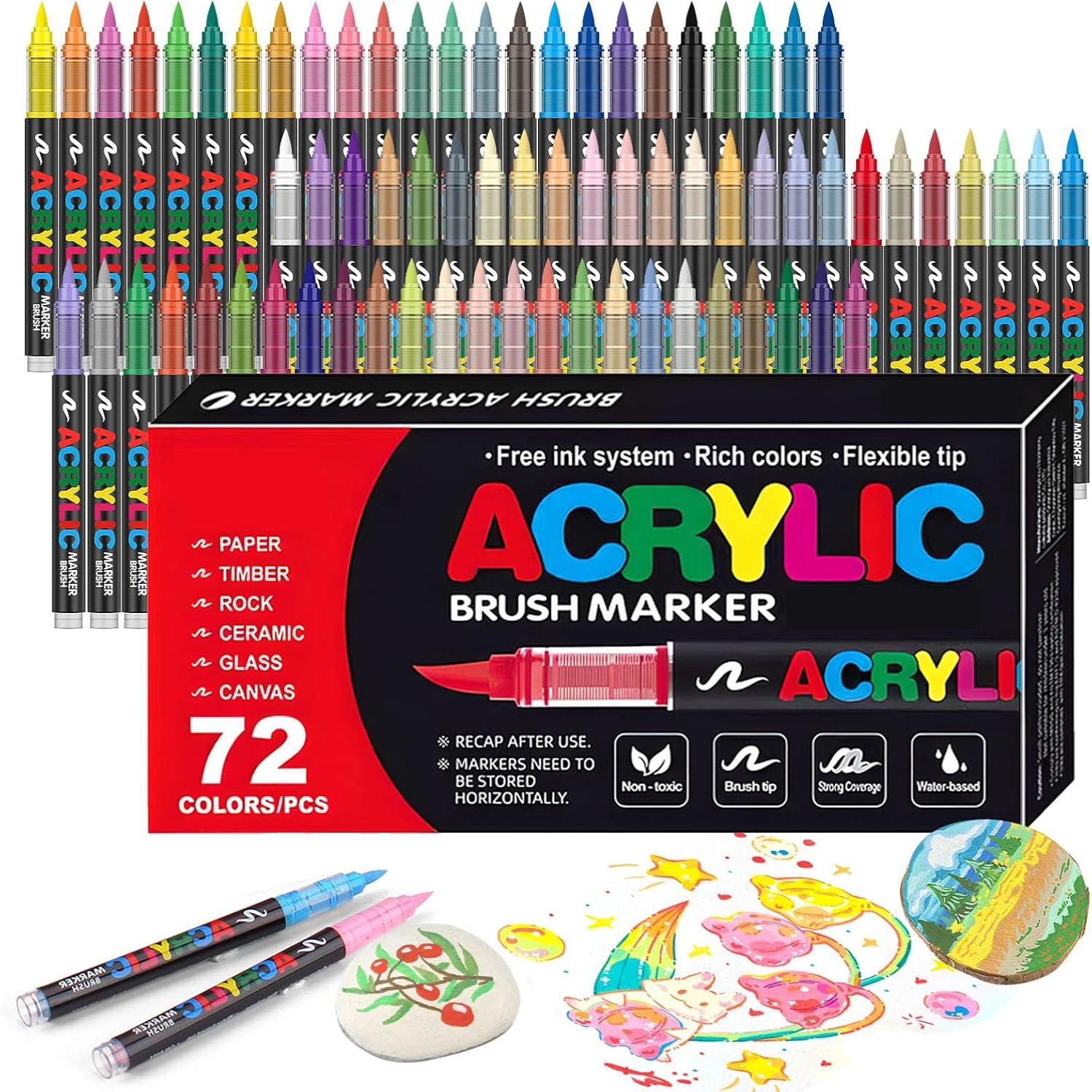 12-366 Farben Acryl-Marker-Set Permanente Marker mit Pinselspitze Acryl-Malmarker für Stein Glas Keramik Leinwand Holz