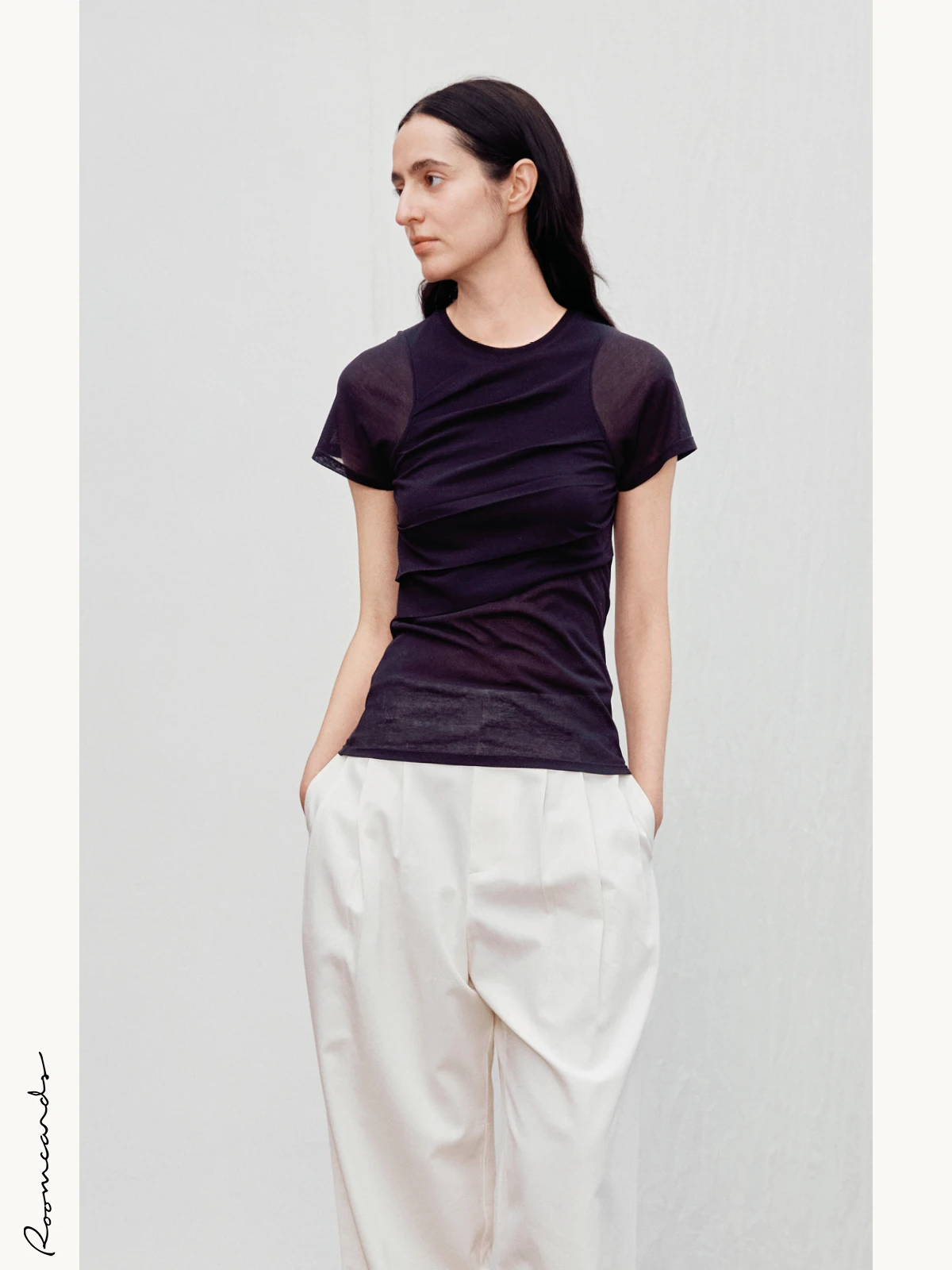 

Женская футболка Roomcards Independent Brand из смесового хлопка, с коротким рукавом, летняя, повседневная, приталенная, с дизайнерским эффектом мятости