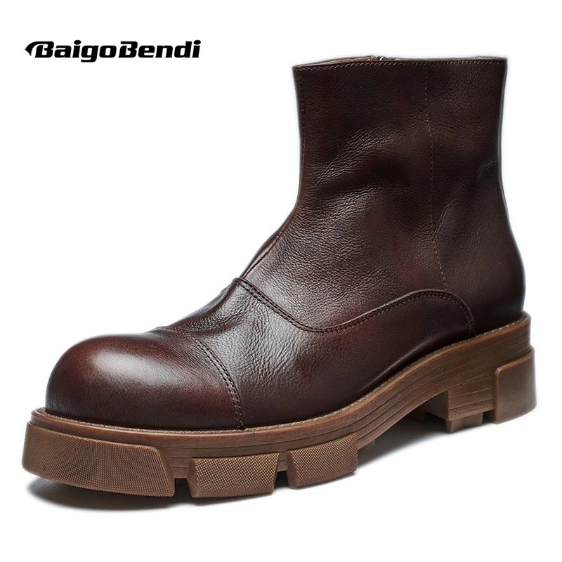 

So Cool High Top Elevated Thick Sole Men's Buckel Belt Chelsea Top Layer Cowhide Handmade Man Winter Work Shoes