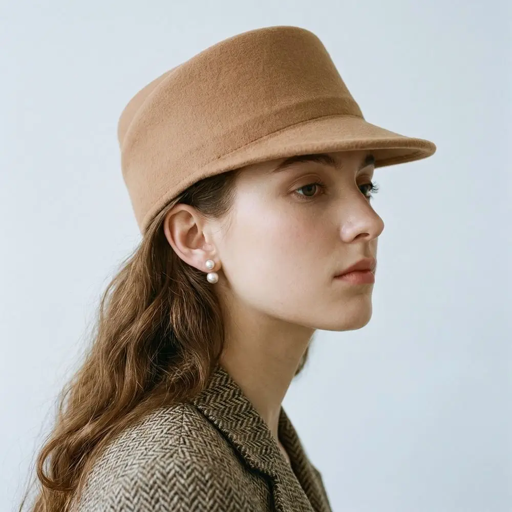 Vintage British Style Wool Equestrian Hat Elegant Retro Fedora Hat Solid Color Versatile Beret Live Show