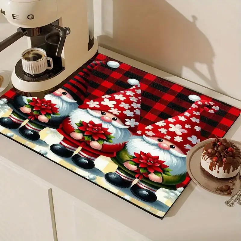 VIKAMA Three Gnomes Stove Cover Mat Buffalo Plaid Print Heat Resistant Cooktop Cover For Kitchen Christmas Holiday Decor