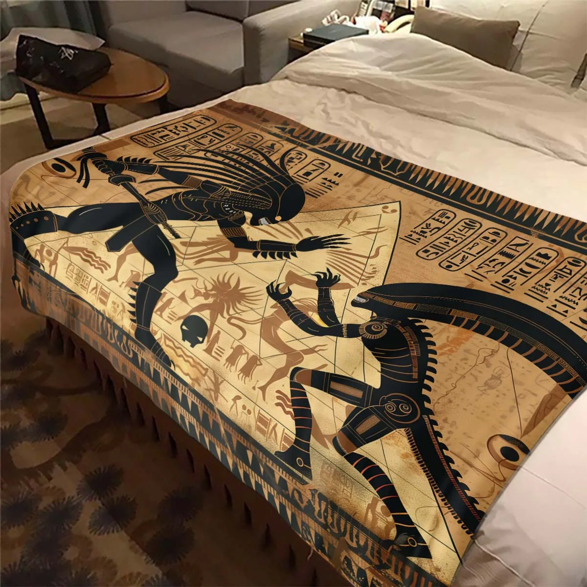 Cozy All-Season Flannel Throw Blanket with Pyramid Alien Battle Design - Perfect for Car Naps & Outdoor Leisure