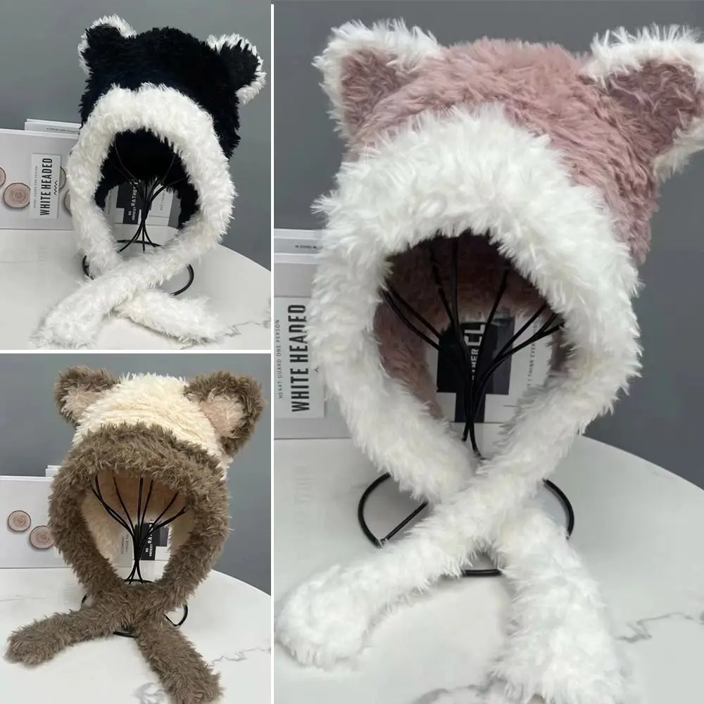 Retro Thickened Cat Ear Hat Ear Protection Fluffy Knitted Hat Faux Fur Spicy Girl Hat Women