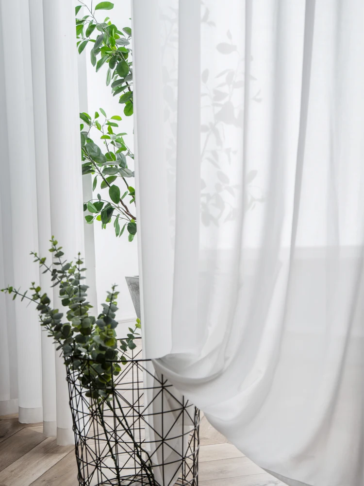 S Fold Waves Elegant Super Soft Snow Pure White Window Tulle Curtains for Living Room Chiffon Sheer Voile Bedroom Veil Kitchen