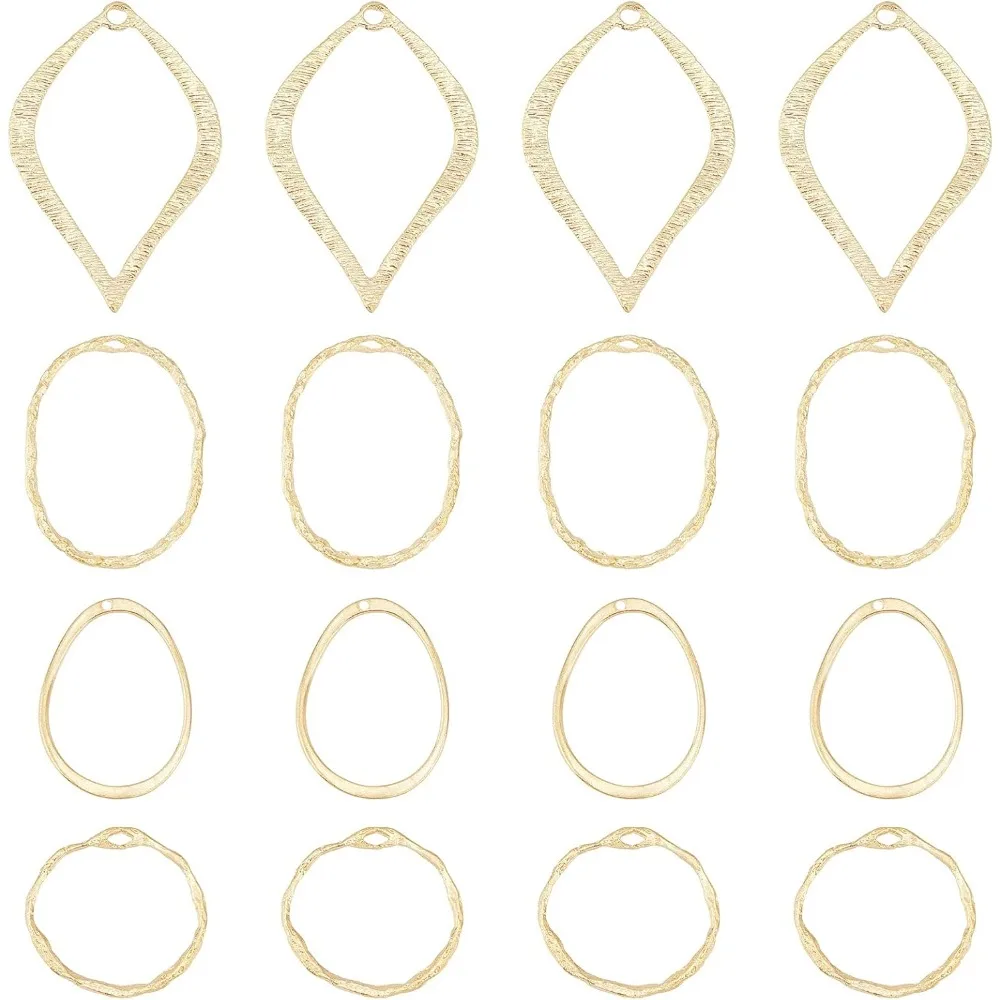 

24pcs 4 Styles Brass Ring Pendants Leaf Oval Pendant Bracelet Necklace Unplated Pendants DIY Charms for Earrings Necklace Crafts