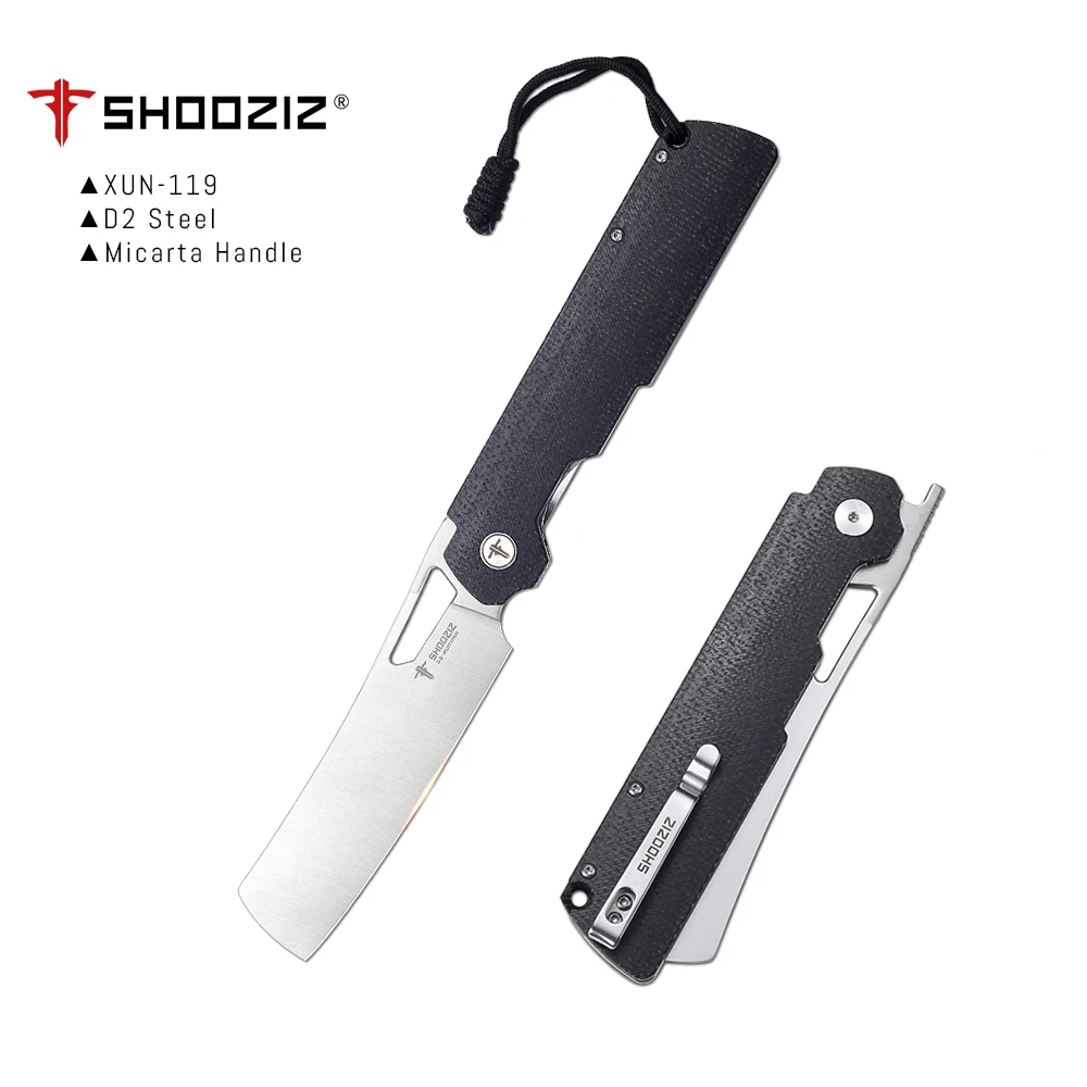 

Shooziz Folding Camping Knife,Pocke knife for Man，D2 Satin/Stomewash Blade,Brass Washer for Outdoor EDC Tool,G10/Micarta Handle