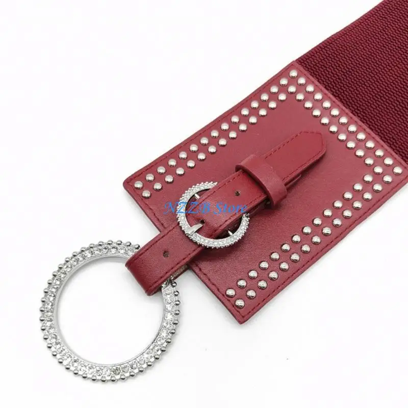 T21F المرأة بسط حزام الخصر خمر أنيقة واسعة مشد مطاطا حبل الزخرفية المرأة مشد مع حجر الراين مشبك #4