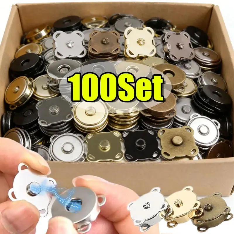 100Sets Universal Metal Magnetic Snap Fasteners Clasps Buttons for Handbag Purse Wallet Bag DIY Craft Sewing Accessory Wholesale
