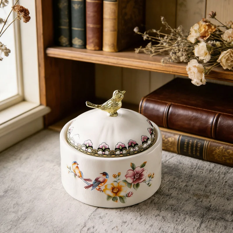 Cross-border American retro ceramic bird jewelry storage box, jewelry and ring organizer