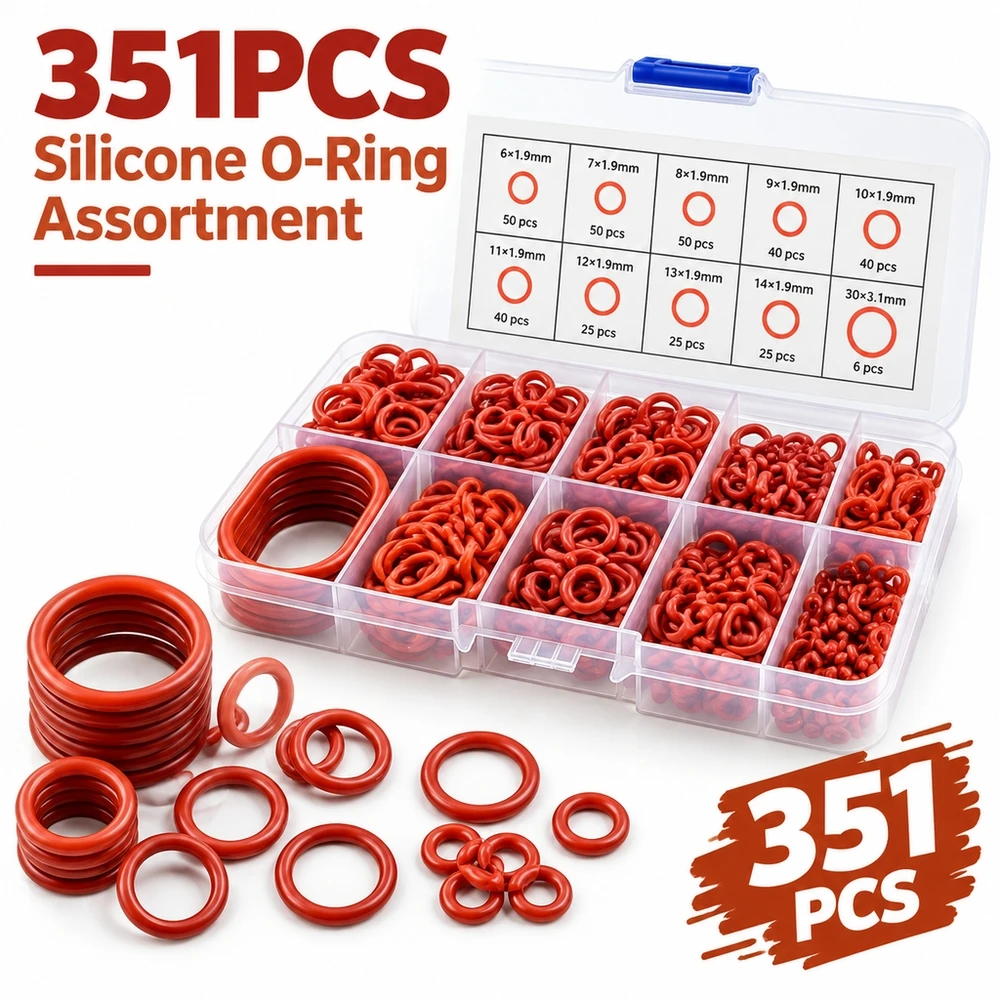 Silicone O Ring Kit 351pcs Heat Resistant Oil Proof Wear Resistant Sealing Rings for Car Repair & Pipes