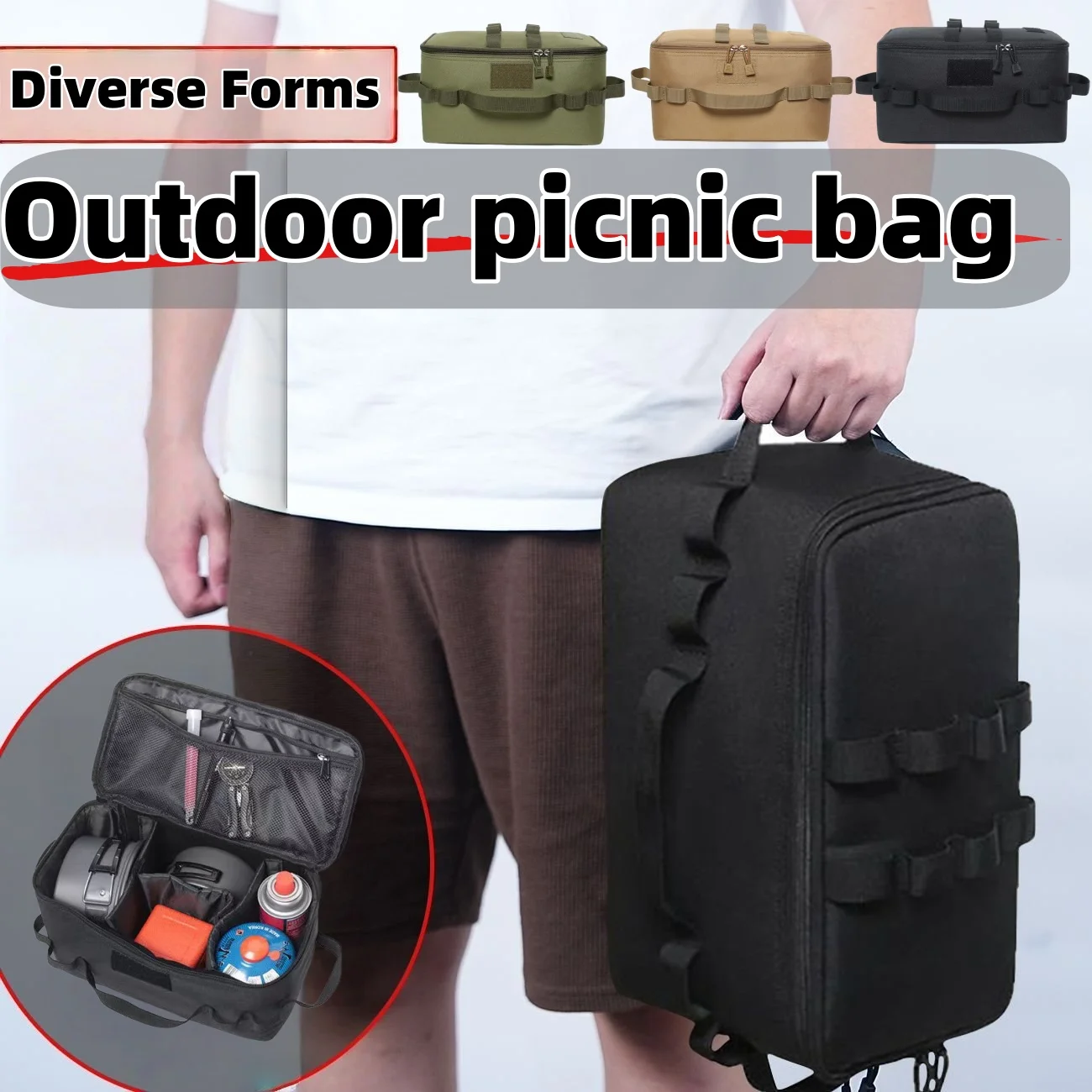 Outdoor Camping Picnic Foldable Portable Tool Storage Bag Large Capacity Lightweight Shoulder Bag for Travel Hiking Backpack